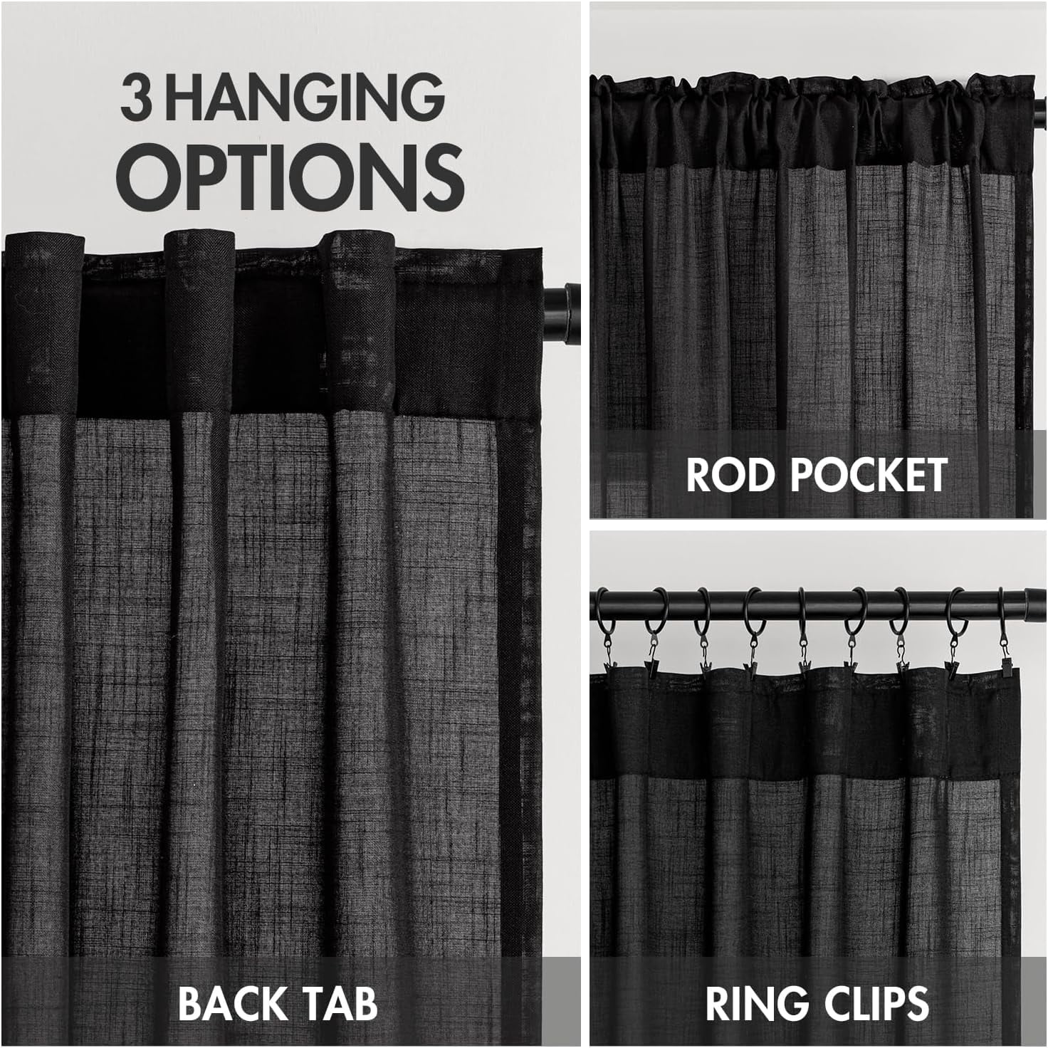 Linen Curtains 84 Inch Length 2 Panels for Bedroom Living Room, Soft Thick Linen Textured Back Tab Window Drapes Semi Sheer Light Filtering Rod Pocket Modern Farmhouse Decor