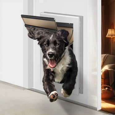 iPetba Heavy Duty Extra Large Dog Door for Door Aluminum Profile Doggie Door for Interior Exterior Doggy Door Telescoping Tunnel with Magnetic for Extreme Weather with Double Flaps-XL (Up to 220 Lbs)
