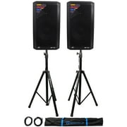 (2) Peavey DM 112 12" 1000W Powered PA Speakers+Stands+Cables+Bag