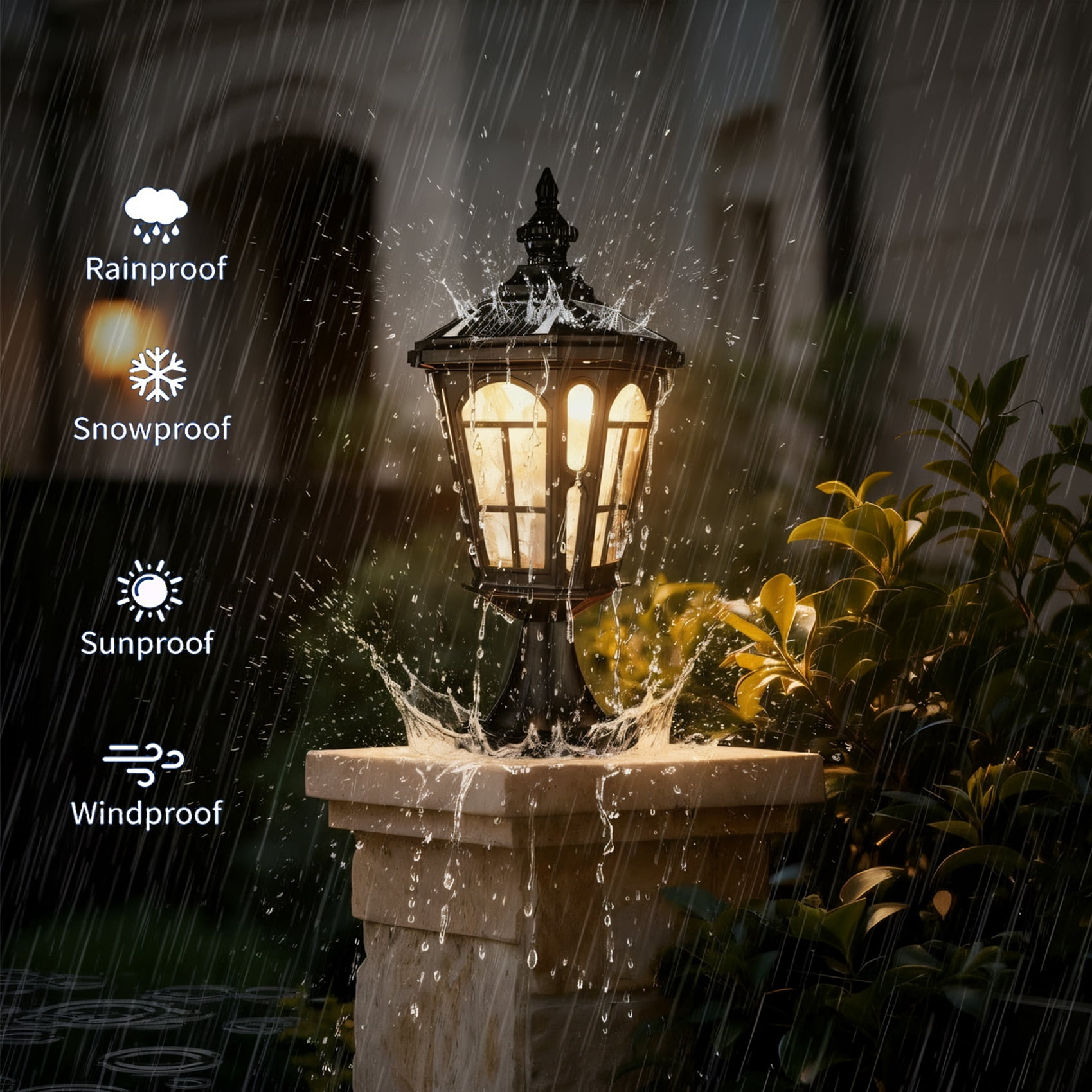 Claxy Solar Post Light Outdoor Solar Cap Light Exterior 4-Color LED Wireless Post Lantern with Romote, IP54 Waterproof Pier Outdoor Light Wire-Free for Porch Fence Garden Courtyard