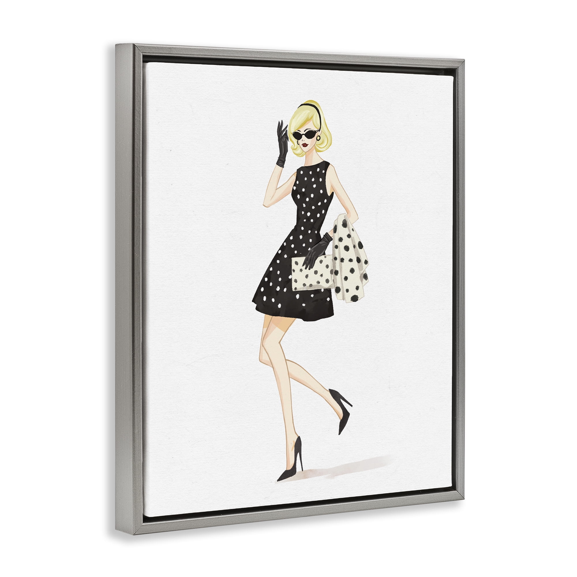 Stupell Industries Retro Trend Polka Dots Gray Framed Floater Canvas Wall Art, design by Ziwei Li