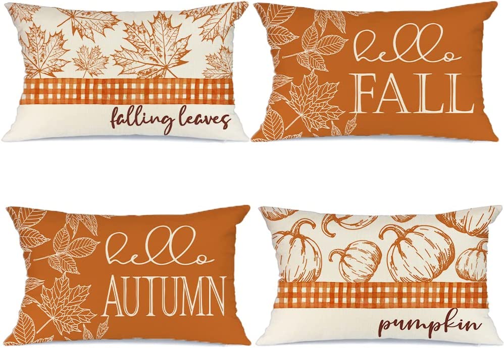 Fall Pillow Covers 20x20 Set of 4 for Fall Decor Buffalo Plaid Pumpkin