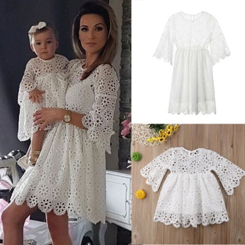 Family Matching Clothes Women Kids Girls Floral Wedding Party Prom Dress Baby