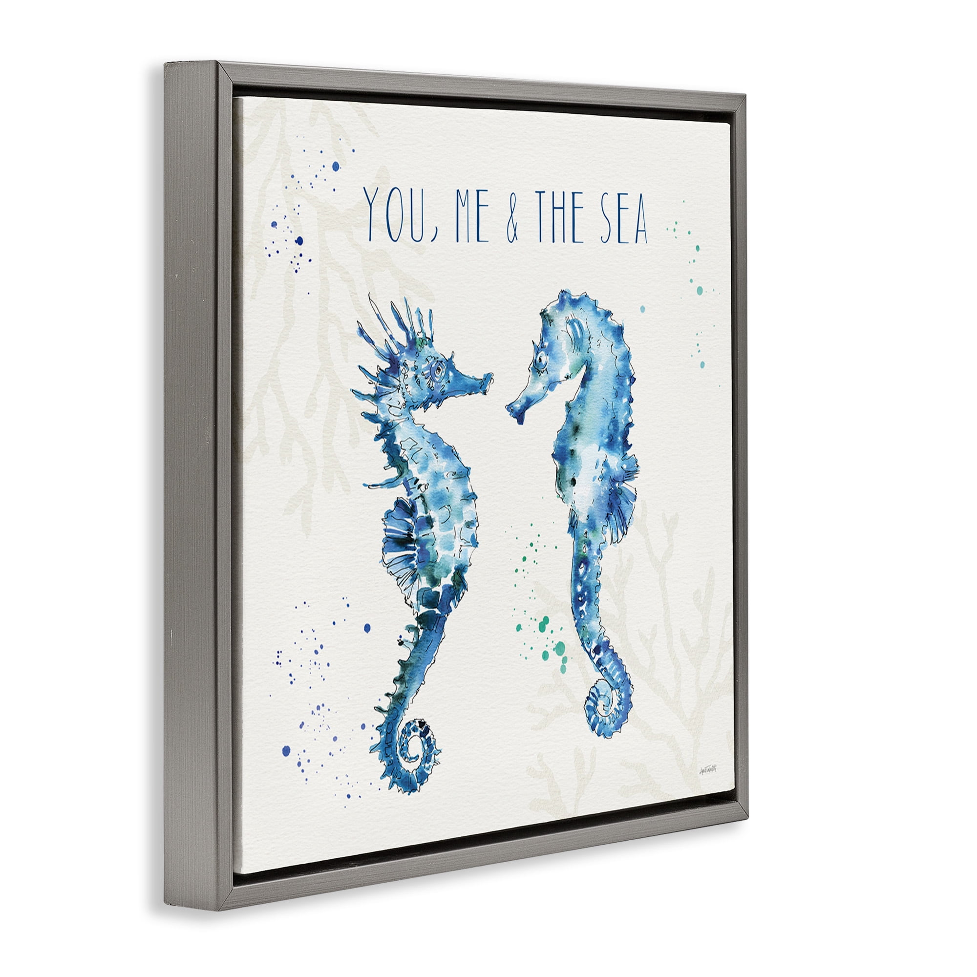 Stupell Industries You Me & Sea Quote Seahorse Nature Painting Gray Floater Framed Canvas Art Print Wall Art, 25 x 25
