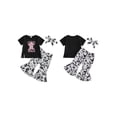 thumbnail image 2 of BemeyourBBs Western Baby Girl Summer Clothes Toddler Baby Girl Cowgirl Outfits Short Sleeve Boots Print Tops Bell Bottom Flare Pants Set Headband, 2 of 9