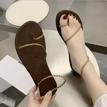 

Follure Fashion Summer Women Sandals Thin Braided Strap Thongs Flat Casual Beach