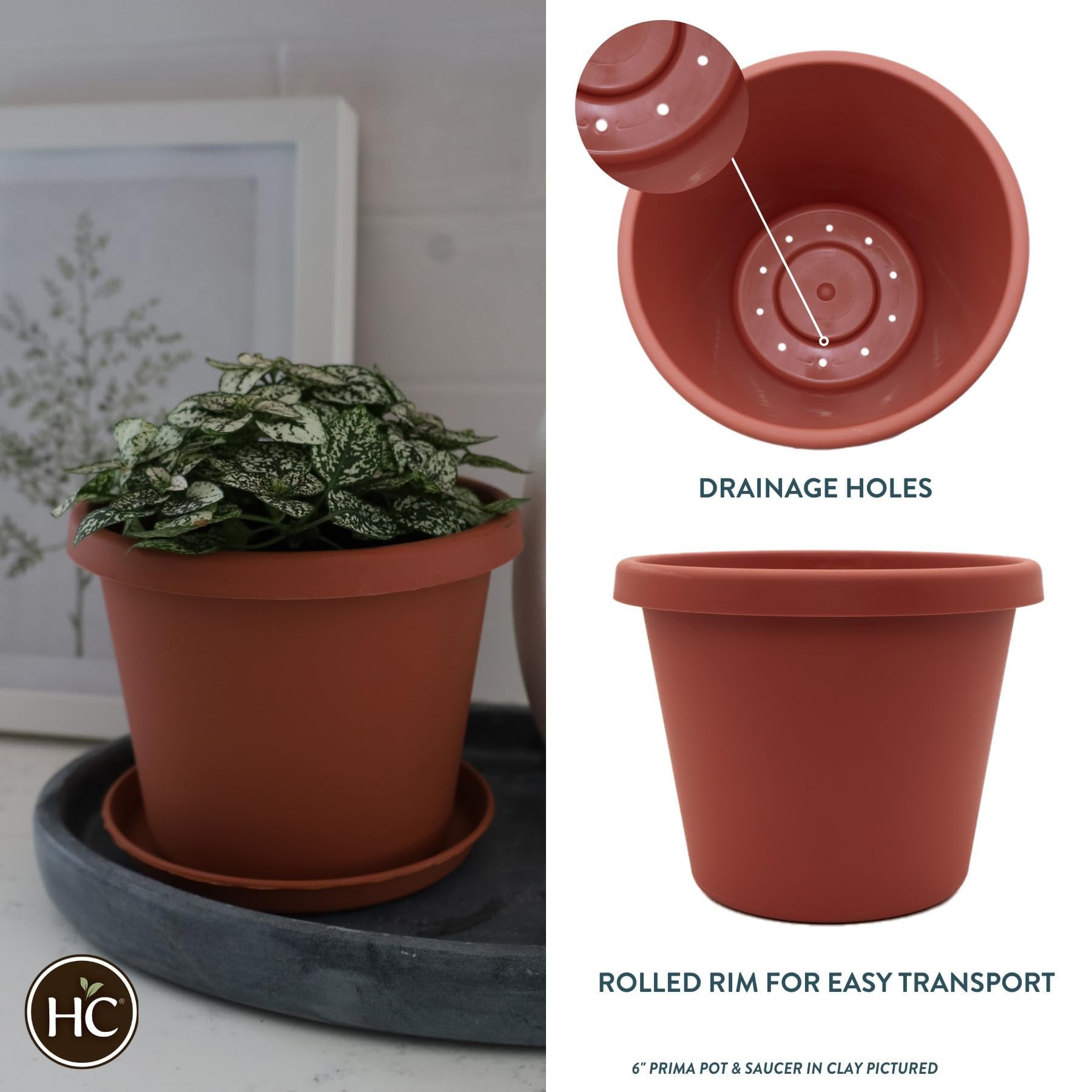 The HC Companies 8 Inch Round Prima Planter - Small Plastic Plant Pot with  Rolled Rim for Indoor Outdoor Plants Flowers Herbs, Clay - Walmart.com