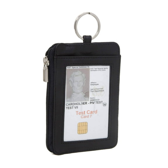 ID Stronghold RFID Blocking Leather Wallet with Double ID Key Ring for Unisex, Black