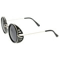 thumbnail image 4 of zeroUV Unisex Retro Steampunk Side Cover With Cutouts Thin Metal Temples Round Sunglasses 47mm (Black-Silver / Smoke) - 47mm, 4 of 5