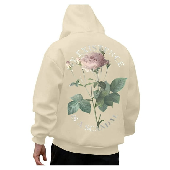 CONFREE Mens Hoodies Rose Prints Hoodies For Men Graphic Long Sleeve Casual Pullover Hooded Sweatshirts With Pockets