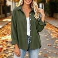 thumbnail image 4 of thefmos Women's Collared Button Front Corduroy Solid Color Jacket Casual Long Sleeve Retro Outerwear Fashion Fall Winter Outfit, Army Green S, 4 of 6