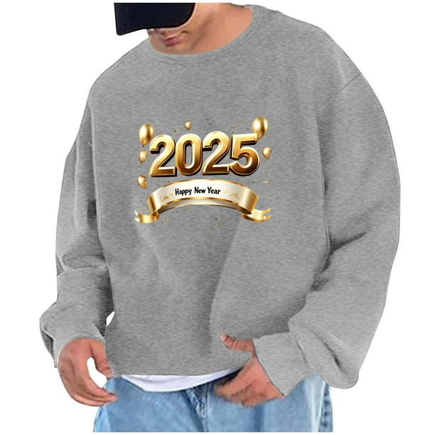 Sudadera sin capucha para hombre, sudadera con estampado del año 2025, jersey de cuello redondo, manga larga, para ejercicio, sin sombrero, abrigo, sudadera con capucha, blusa de poliéster para hombre