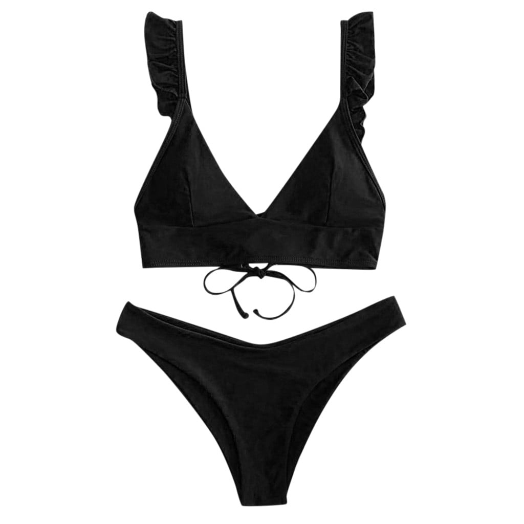 DORKASM Womens Solid Two Piece Swimsuit Sexy High Cut Low Rise Bottom