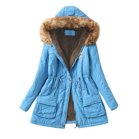 Generic Winter Coats for Women Long Sleeve Lamb Wool Cotton Coat Thick Jacket with Plush Hooded Mid Length Sherpa Outerwear