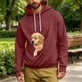 thumbnail image 5 of Mifsaly Mens Kangaroo Pouch Hoodie Long Sleeve Hooded Sweatshirt Dogs Cats Pet Carrier Animal Holder Pullover Wine,XL, 5 of 7