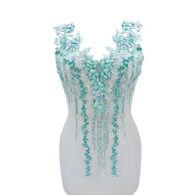 maskred Sturdy And Durable Lace Applique With 3D Beads And Rhinestones With Materials Are Sturdy And Durable Multiple Colors Green B 1Set
