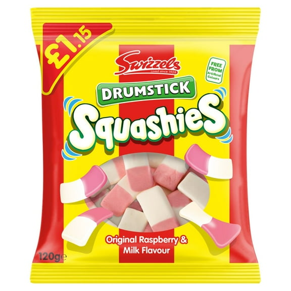 Swizzels Matlow Squashies Drumstick Original Raspberry & Milk Foamy & Creamy Bites, 120g