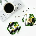 thumbnail image 4 of Honeii Lemons on Striped print Leather Coaster Set of 4, ideal for safeguarding your furniture from drinks spills and effortless cleanup-Hexagon, 4 of 6
