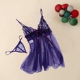 thumbnail image 4 of Odeerbi Women's Lingerie Dress Set Babydoll Valentine's Day Sexy Lingerie Lace Sexy Front Slit Suspender Nightgown Purple, 4 of 7