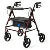 Medline Heavy Duty Extra Wide Rollator, Folding Rolling Walker, 8" Wheels, 400lb Weight Capacity, Burgundy
