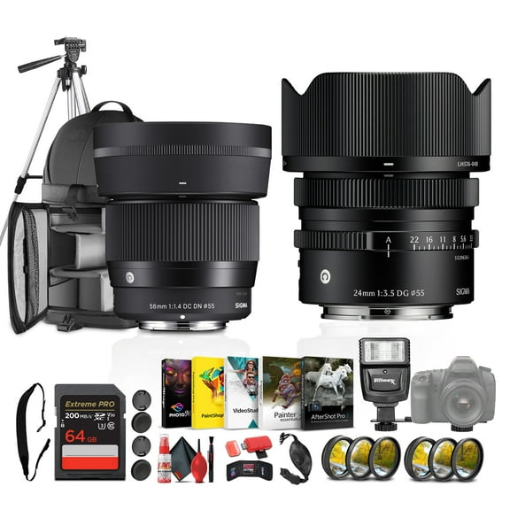 Sigma 56mm f/1.4 DC DN Contemporary and Sigma 24mm f/3.5 DG DN Lens for Sony E Mount Bundle with Accessories (351965, 404965)
