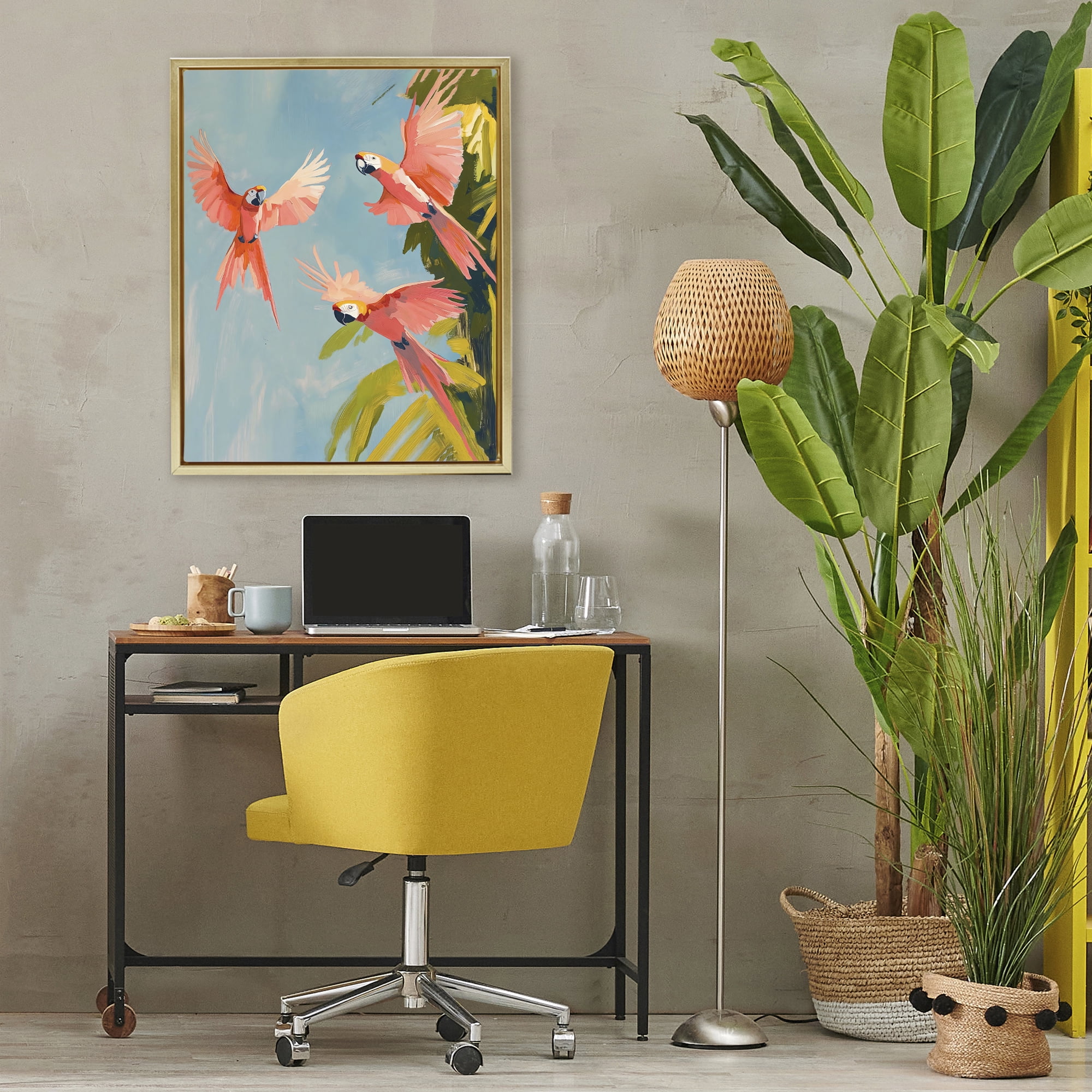 Stupell Industries Botanical Parrots in Flight Gold Framed Floater Canvas Wall Art, design by The Prints Vibe
