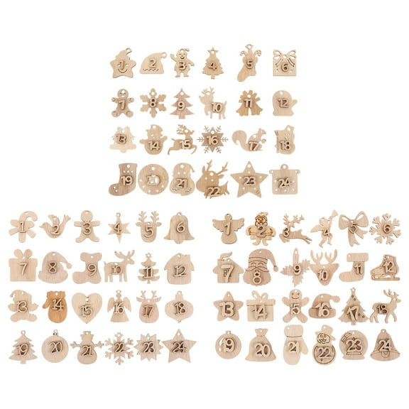 Worgeous 72Pcs Christmas Advent Calendar Numbers Light Brown Rectangular Wood Hanging Ornaments for Festive Decorations