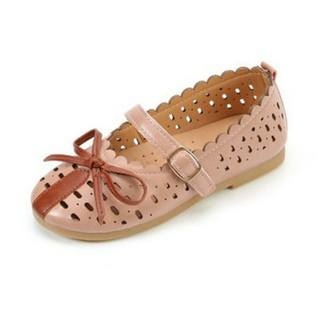 

Kids Girls Flat PU Leather Shoes Non-slip Hollow out Bowknot Casual Walking Flats Pink 35