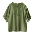 thumbnail image 5 of MIXUE Boho Tops For Women Summer Solid Color V Neck Short Sleeve Loose Fit Casual T-shirts Streetwear,Green,M, 5 of 5