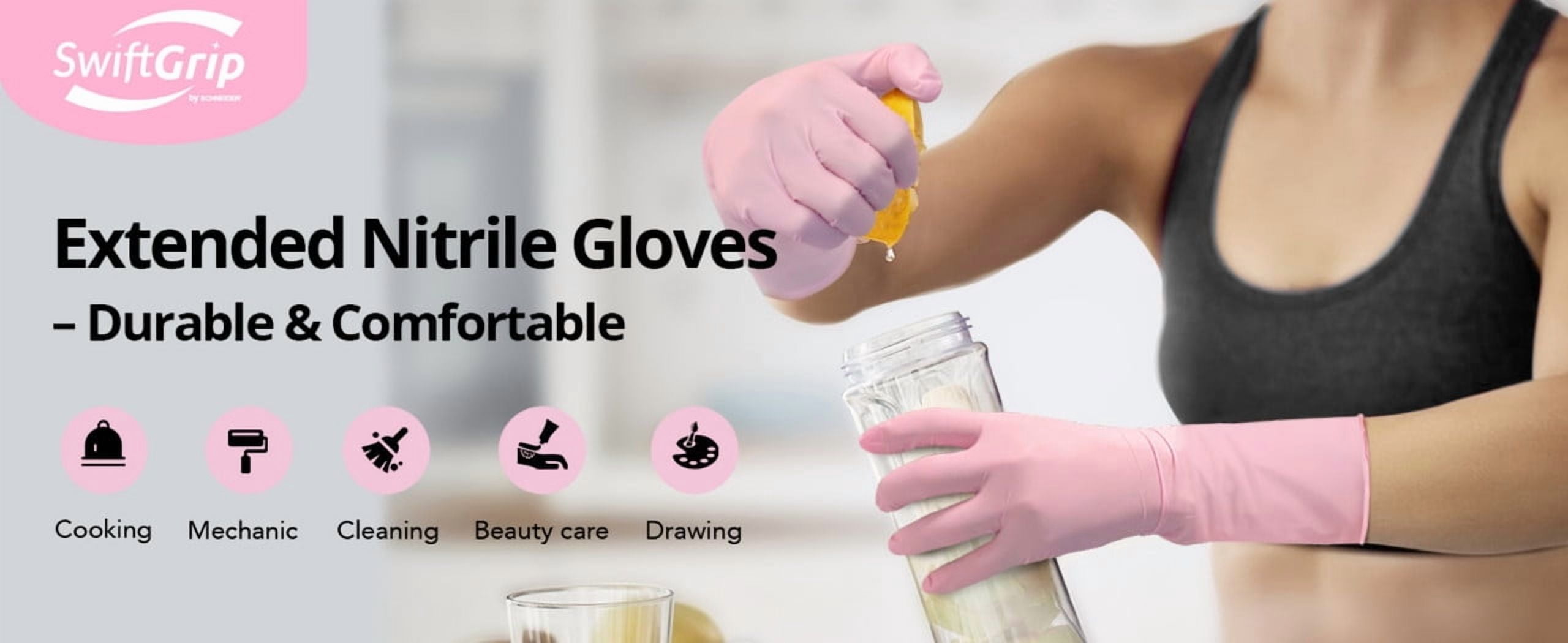 SwiftGrip Disposable Nitrile Cleaning Gloves, 100ct Box,6 Mil, 12" Extended Cuff Latex-Free Dishwashing Household Gloves for Cooking, Hair Dye, Spa