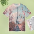 thumbnail image 4 of Blossoming Paris Eiffel Tower T Shirts Basic T-Shirt Short Sleeve Ladies Tee Shirt Summer Graphic Clothing, 4 of 6