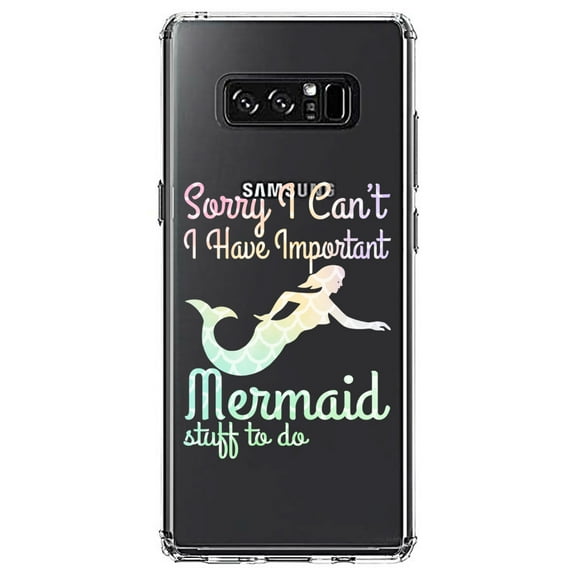 DistinctInk Clear Shockproof Hybrid Case for Samsung Galaxy Note 8 - TPU Bumper Acrylic Back Tempered Glass Screen Protector - Sorry I Have Important Mermaids Stuff