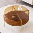thumbnail image 1 of Rectangle Coffee Table Mid-Century Modern Design L W x H for Living Room - Structure Amber Glass Top and Walnut MDF Shelf Sleek Conical Metal Legs with Gold Finish, 1 of 9