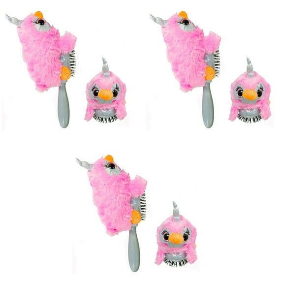 (3 Pack) Wet Brush Plush Kids Detangler (Penguin Unicorn) with Soft IntelliFlex Bristles for All Hair Types