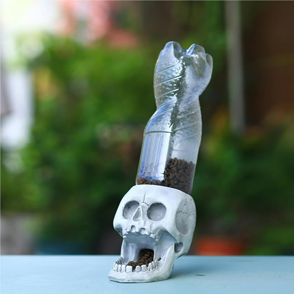 3D Skull Animal Feeder Standing Hanging Skeleton Head Feeding Skeleton Poultry Bird Feeder Halloween-Themed Automatic Animal Feeder Decor