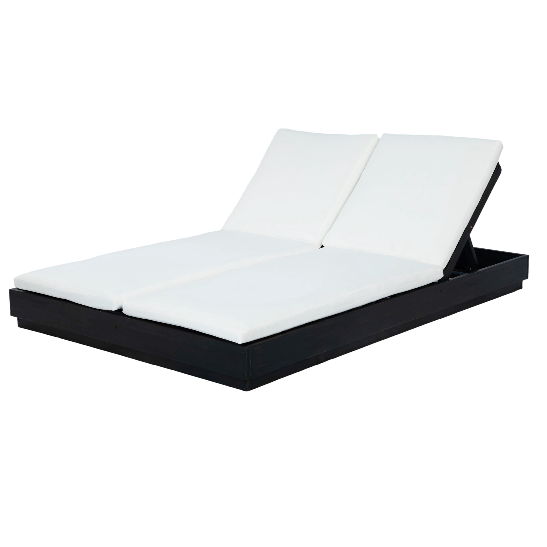 Christopher Knight Home 3-Piece Wood Adjustable Double Chaise Lounge with 16.5" Ceramic Tile Side Tables, Black