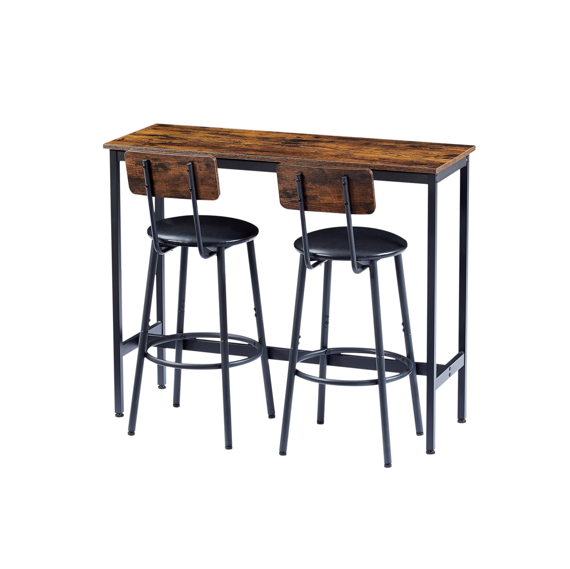 Sailvan Bar Table Set with 2 Bar Stools, PU Soft Seat with Backrest, Rustic Grey