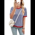 thumbnail image 3 of Suéteres Casuales de Verano para Mujer, con Cuello Redondo, Corta, A Rayas, de Punto con Bloques de Color, de Corte Alto y Moderno Azul Marino Rojo M, 3 of 10