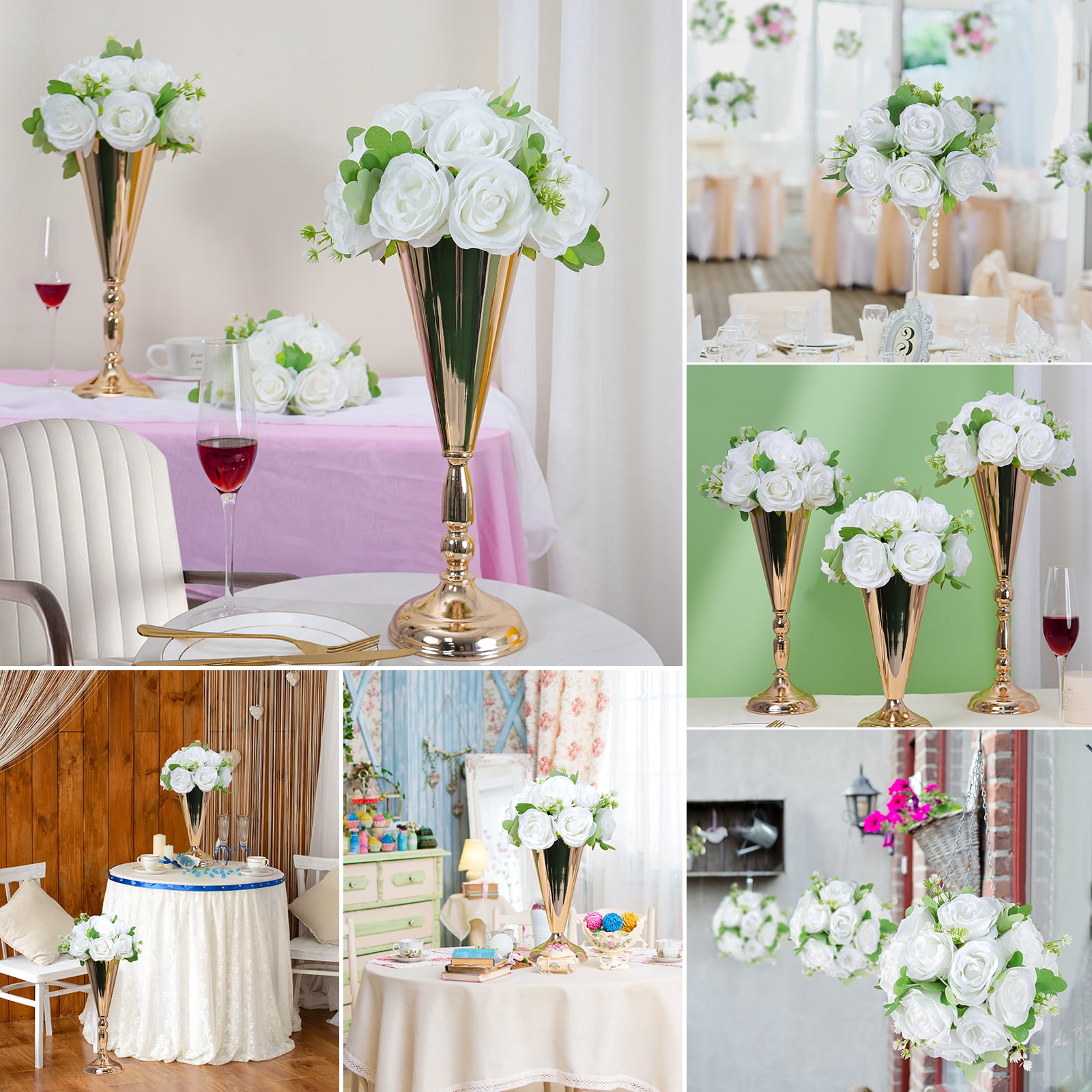 Flower Balls Wedding Rose Centerpieces Artificial Silk Roses Table Arrangement Bouquet 6pcs White Kissing Balls for Parties Valentine's Day Home Decoration