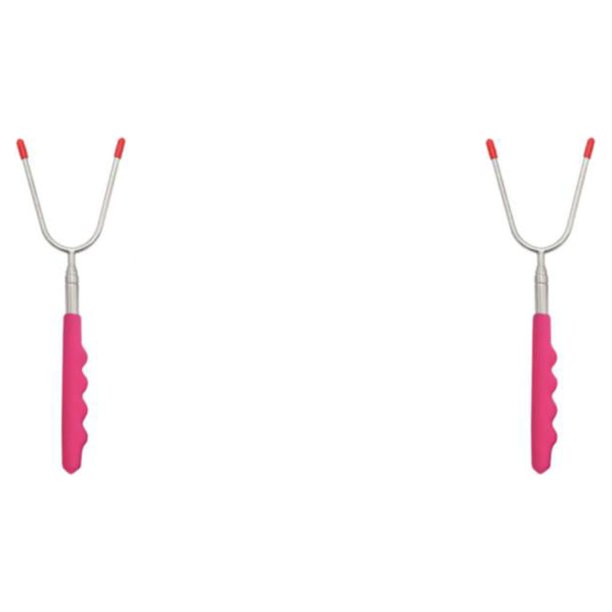 Cateissary Tenedor telescópico para barbacoa, palitos para asar, pinchos para perros calientes, herramientas para exteriores, cocina, Camping, Rosa 2Conjunto