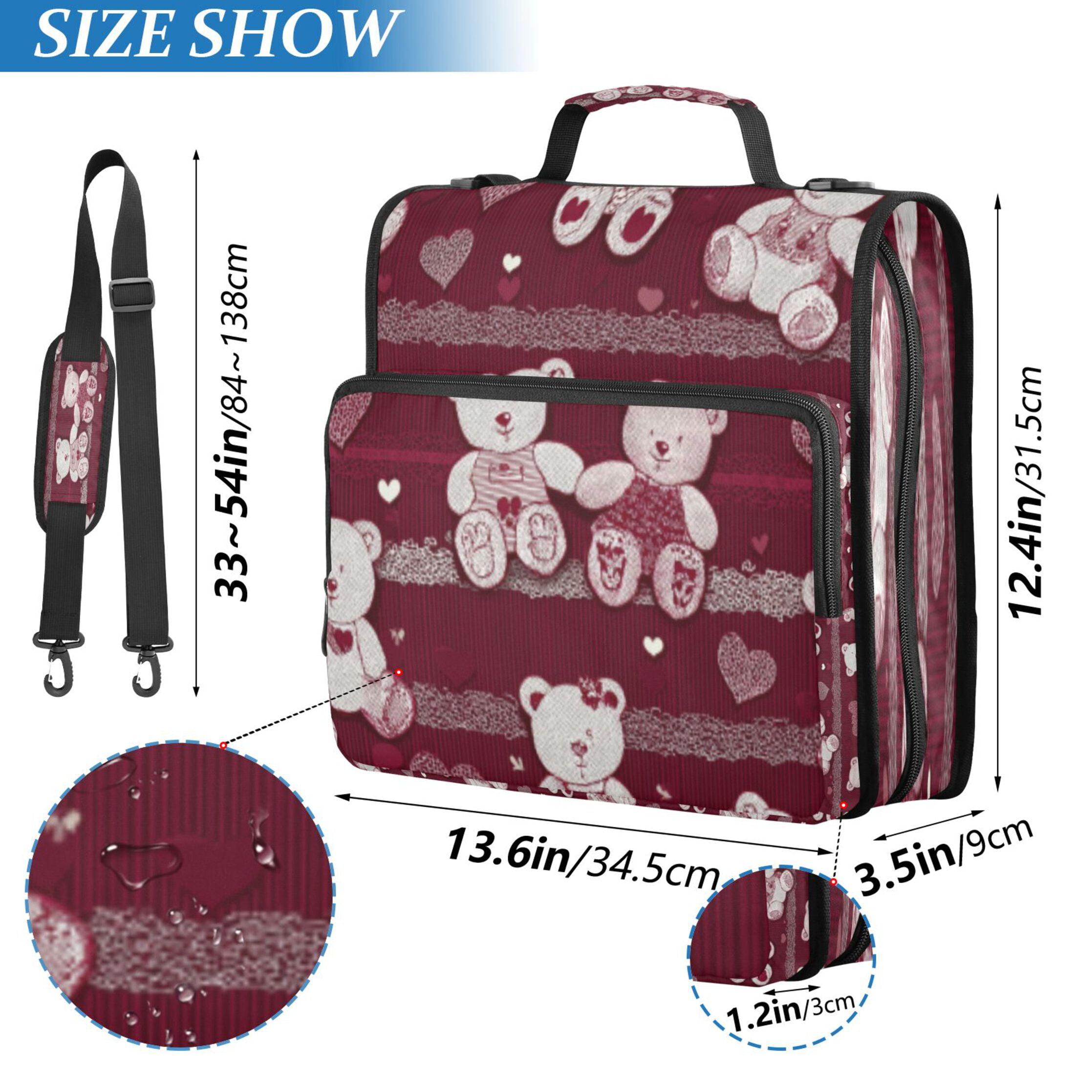 DIXRUYEE Zipper Binder trapper keeper Documents Organized Crimson Teddy Bear Jubilee Printed
