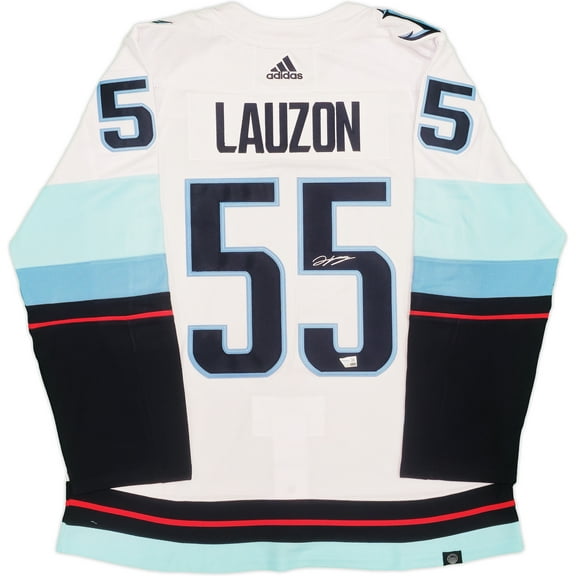 Seattle Kraken Jeremy Lauzon Autographed White Adidas Authentic Jersey Size 54 With Inaugural Season Patch Fanatics Holo 235576