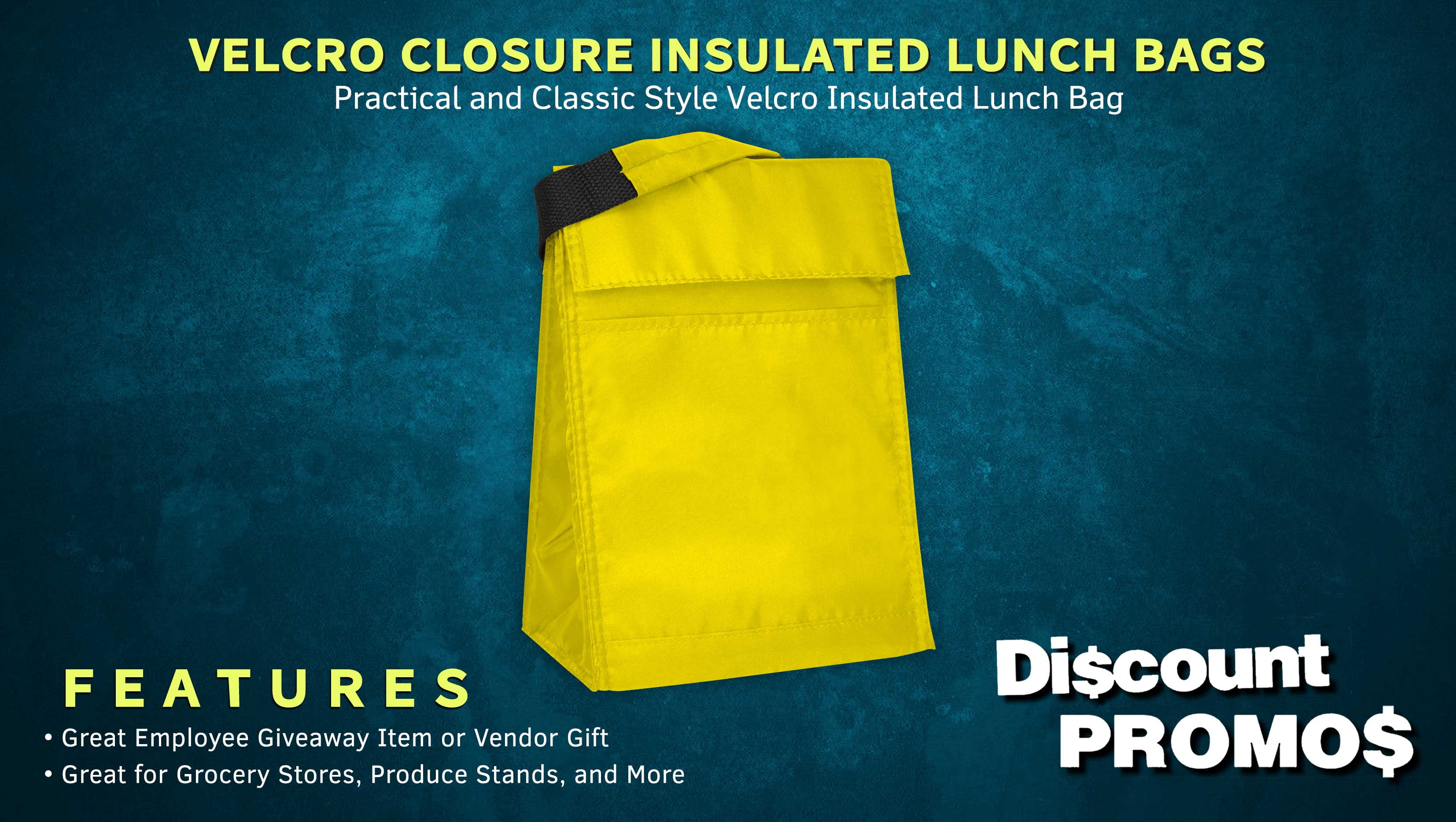 10 Hook and Loop Insulated Lunch Bags Set - Polyester, Durable, Vibrant, Reusable - Yellow