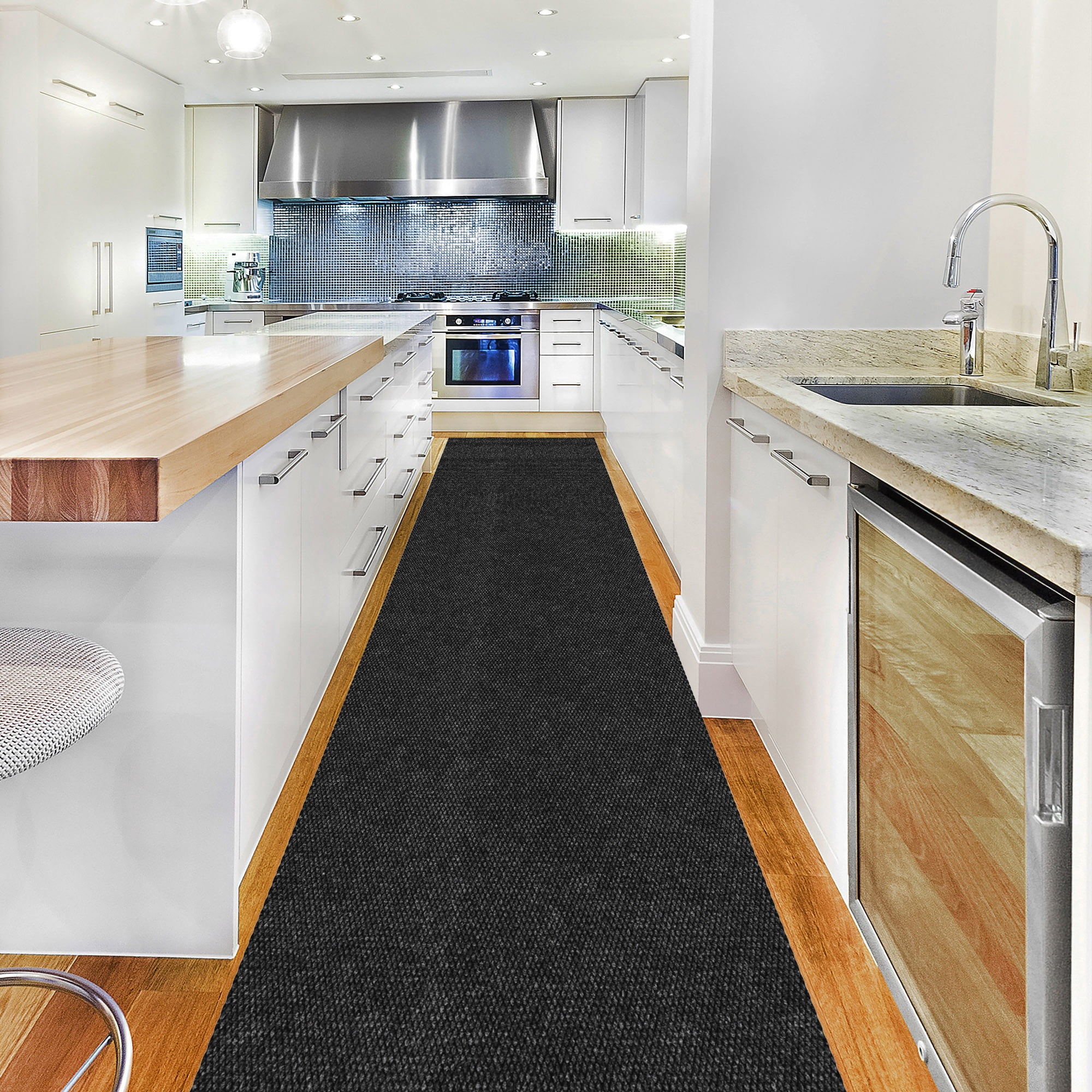 Ottomanson 2' x 55' Heavy Duty Non-Slip Hallway Runner Rug, Waterproof Commercial Floor Mat, Black