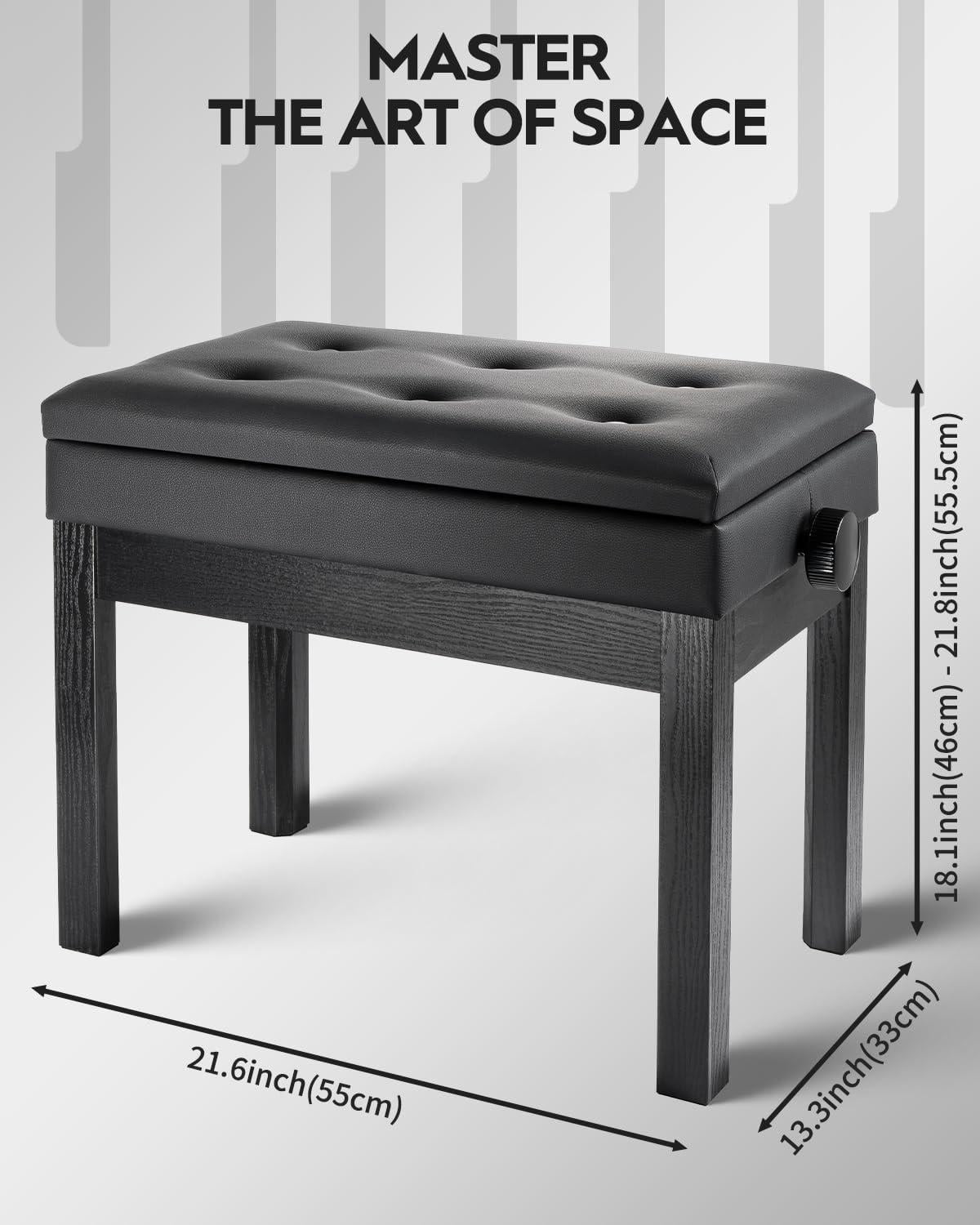 Adjustable Piano Bench With Storage  Wooden Keyboard Bookcase Stool Chair Seat High-density Sponges Cushion For Shop Music School Studio Black Spb-20