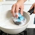 thumbnail image 4 of 1 Pc Steel Wool Scrubber with Plastic Short Handle, Stainless Steel Scrubber Brillo Pad, for Scouring Stubborn Messes from Cast Iron, Pots, Pans, Grill, Stoves, Sink, 3.14 Inch, 4 of 9