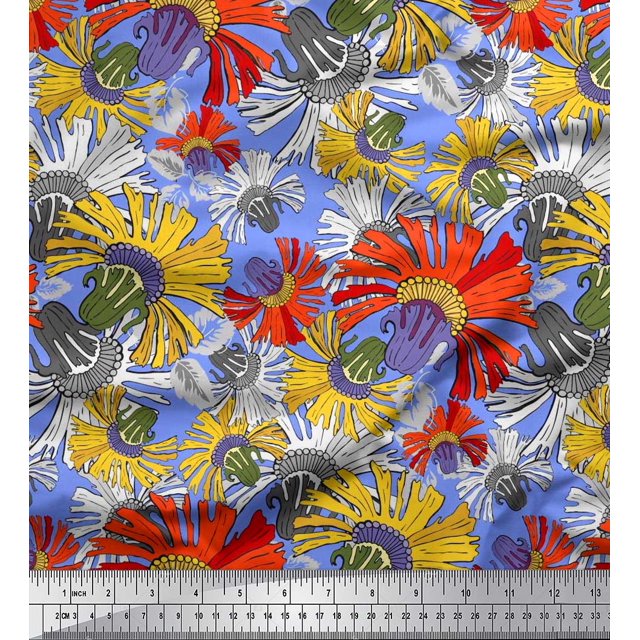Soimoi Georgette Viscose Fabric Flower Artistic Fabric Prints by Yard 42 Inch Wide
