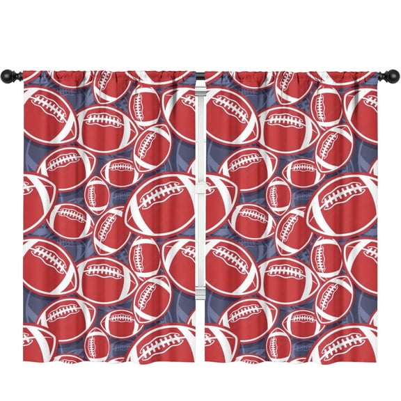 Blackout Kids Curtains,Red Footballs on Blue Pattern Childrens Insulated Curtains Set Of 2,Bedroom Essentials,Toddler Room Decor 52"x84"