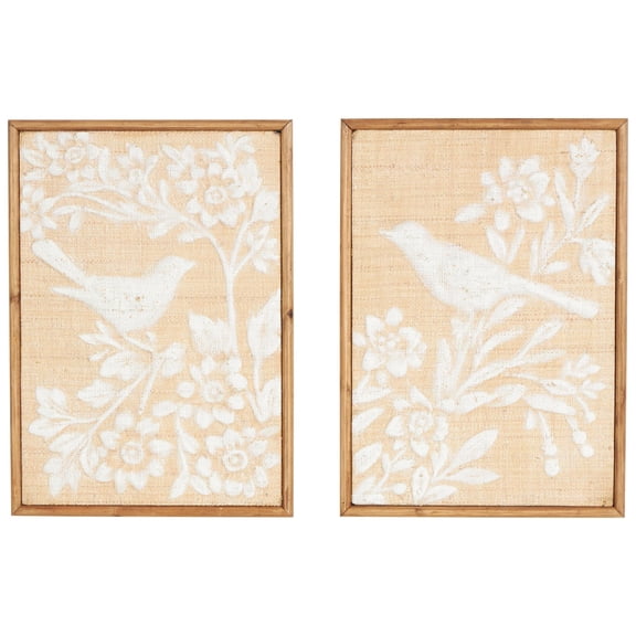 15" x 21" Bird Framed Wall Art with White Painted Floral Patterns, by DecMode (2 Count)