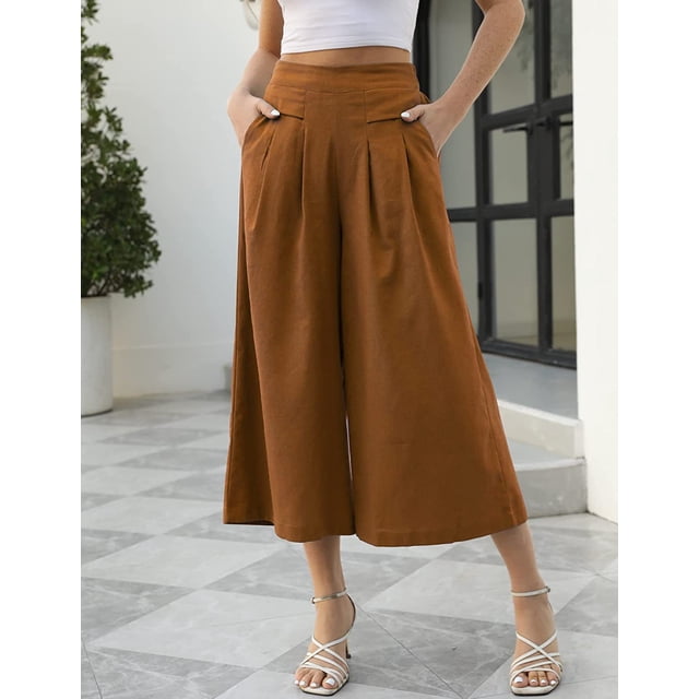 Pantalones de mujer de algodón elásticos con cintura ancha y largo hasta el tobillo, pantalones de trabajo con bolsillos, pantalones casuales, pantalones holgados para mujer